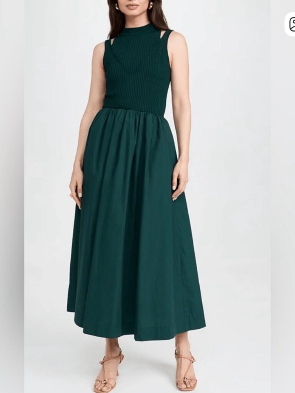 En Saison Sigrid Mixed Media Mock Neck Sleeveless Maxi Sz S